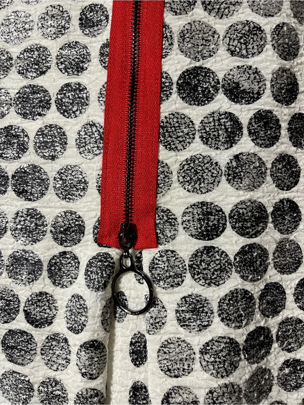 Women’s White & Black Dot Pattern Button-Front Blazer Jacket with Zipper back - Picture 6 of 6